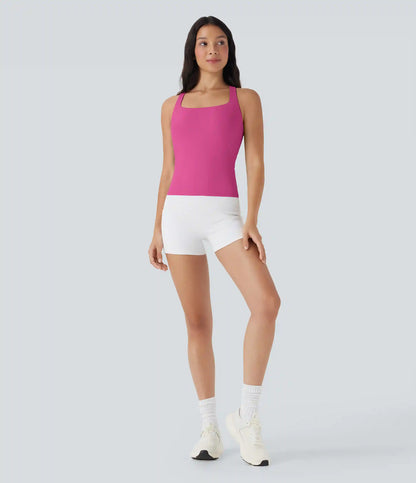 SoftlyZero™ Airy Square Neck Cropped InstantCool Running Tank Top-Longer Length