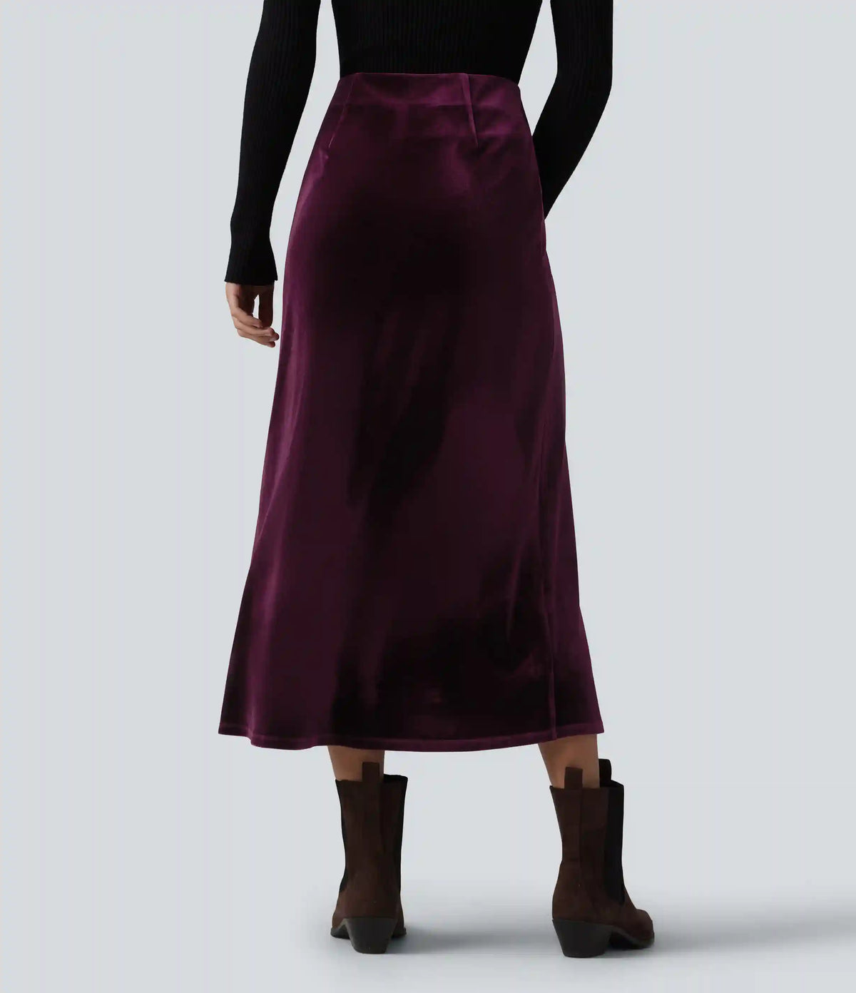 High Waisted Velvet Midi Work Skirt
