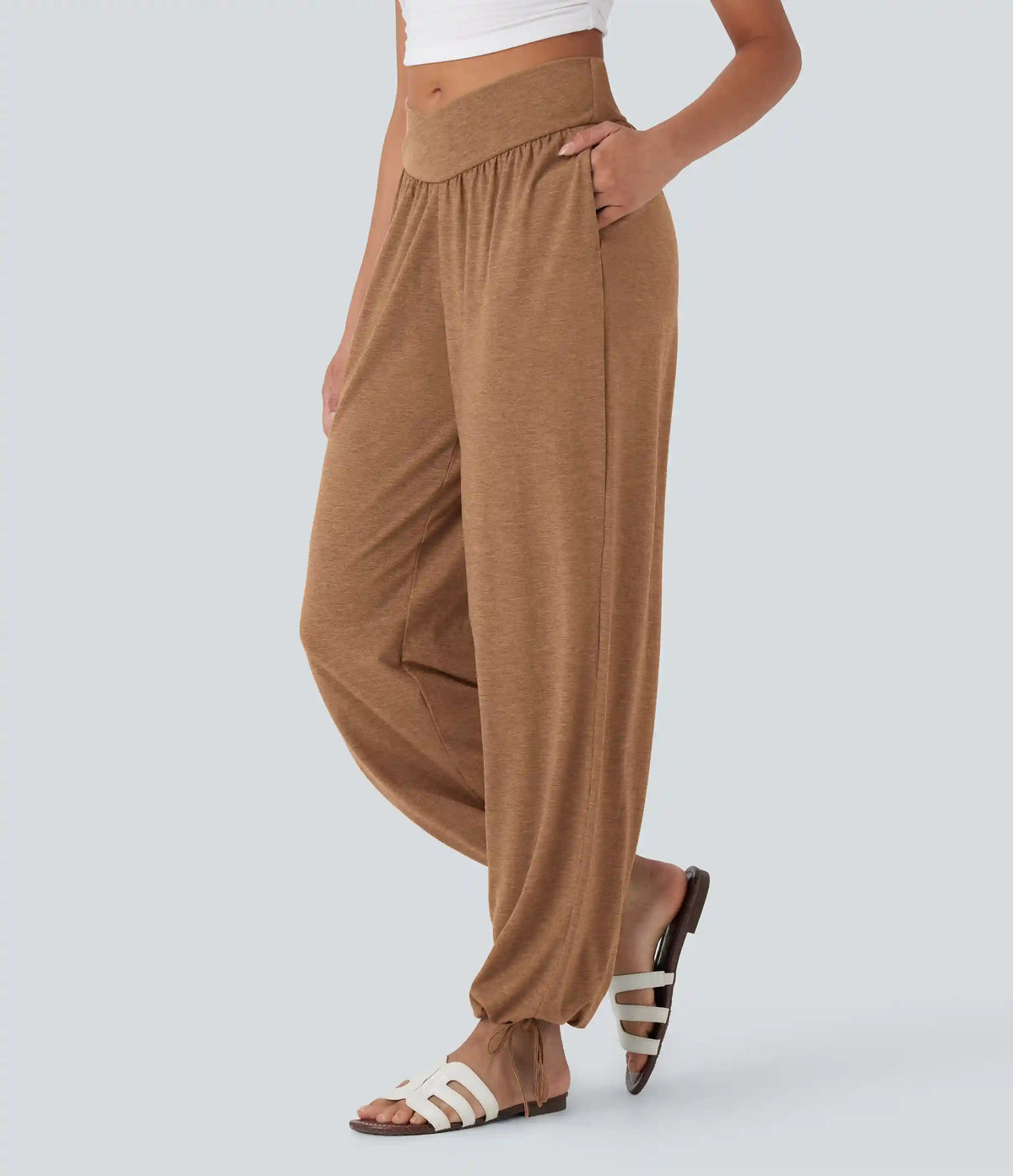 Crossover High Waisted Pocket Drawstring Casual Joggers