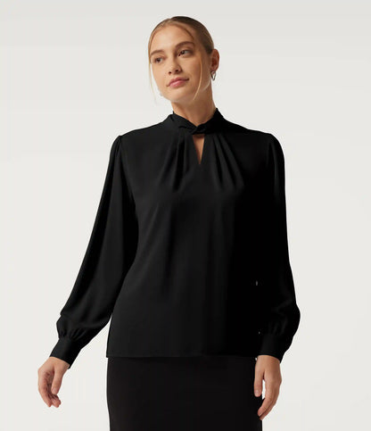 Mock Neck Tie Back Long Sleeve Work Blouse