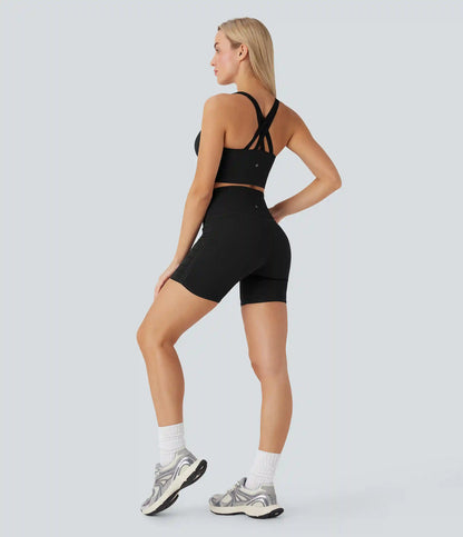 SoftlyZero™ QuickDry High-Waisted Tummy-Control Ruched Running Biker Shorts 5''