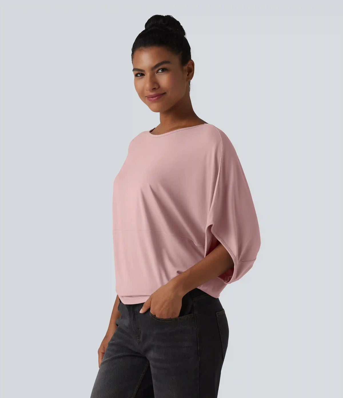 Round Neck Batwing Sleeve Relaxed Casual Top