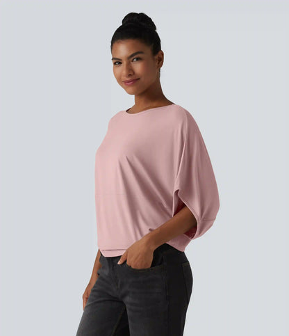 Round Neck Batwing Sleeve Relaxed Casual Top