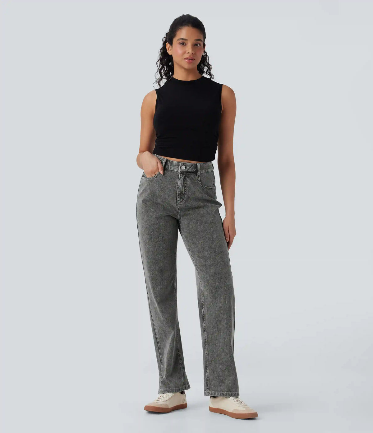 Halara Flex™ High Waisted Zipper Pockets Straight Leg Casual Jeans
