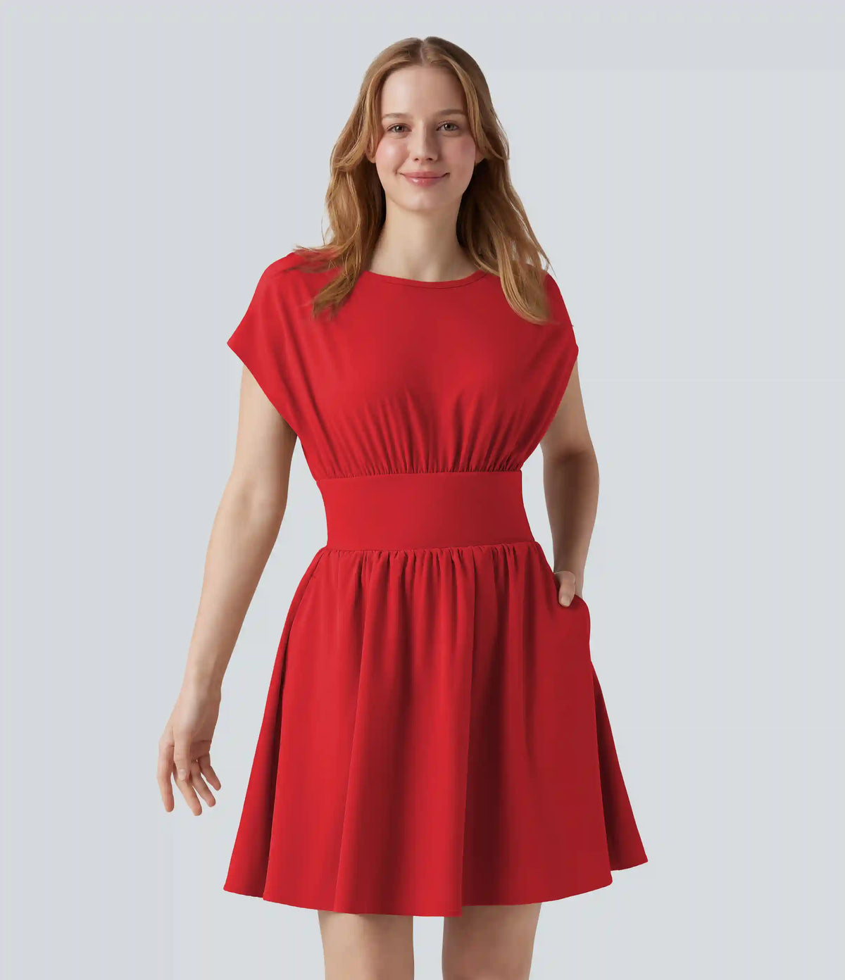 Breezeful™ Batwing Short Sleeve Flowy Quick Dry Mini Work Dress with Pockets