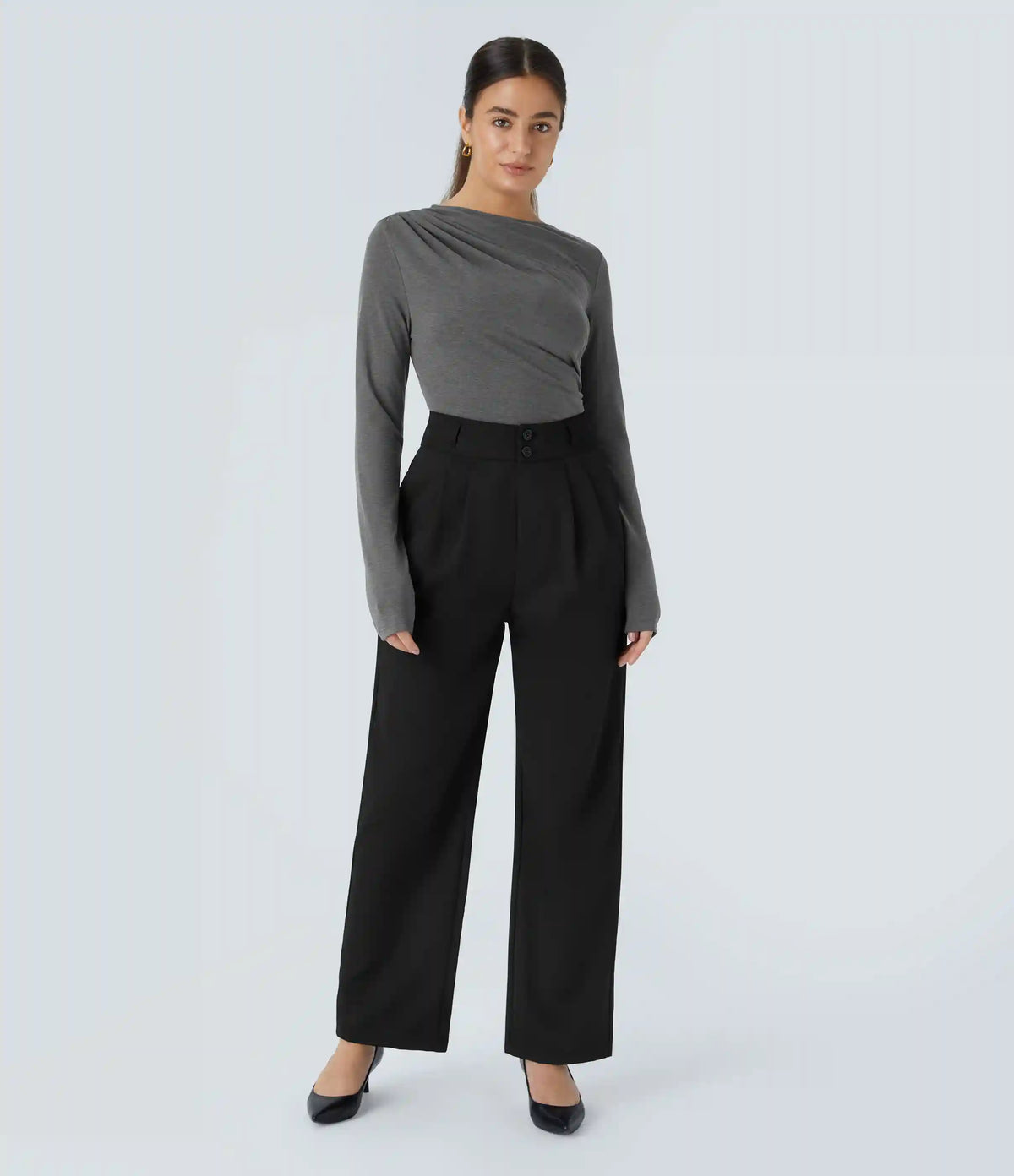 Long Sleeve Asymmetric Ruched Work Top