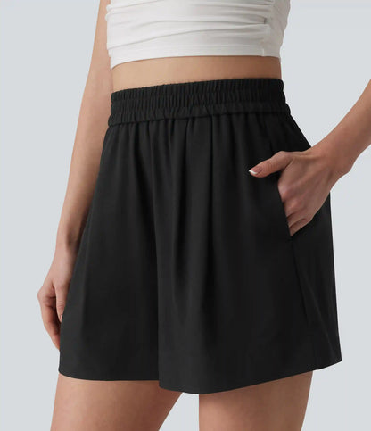 High Waisted Casual Linen-Feel Shorts with Pockets