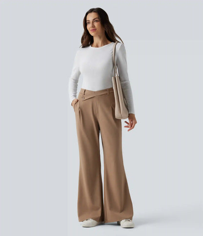 Halara Flex™ DayStretch Asymmetric High Waisted Work Flare Pants with Pockets