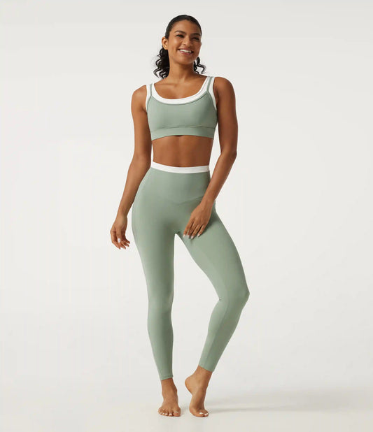 Halara UltraSculpt™ 2-Piece Set U Neck Built-in Bra Twisted Color Block Yoga Sports Bra & Tummy Control Skinny Leggings with Pockets