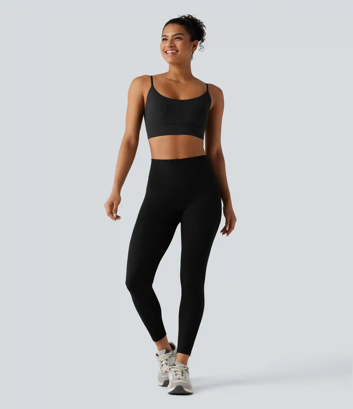Ribbed Knit Low Support Built-in Bra Yoga Sports Bra