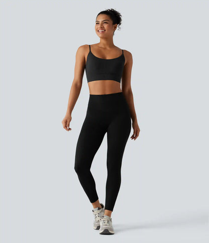 Ribbed Knit Low Support Built-in Bra Yoga Sports Bra