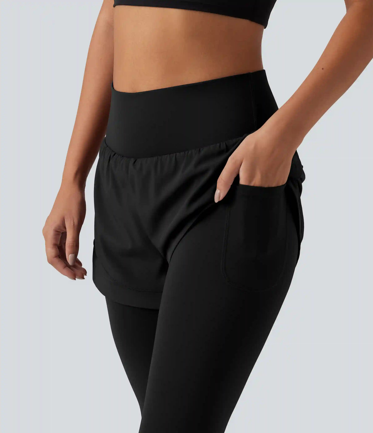 Breezeful™ High Waisted Tummy Control 2-in-1 Quick Dry Running Pants with Pockets