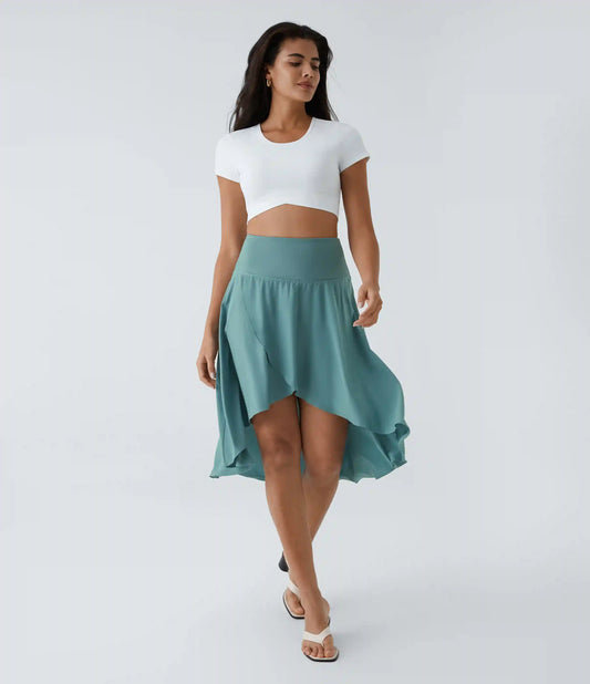 Breezeful™ High Waisted Asymmetric Ruffle High Low Flowy 2-in-1 Quick Dry Dance Skirt