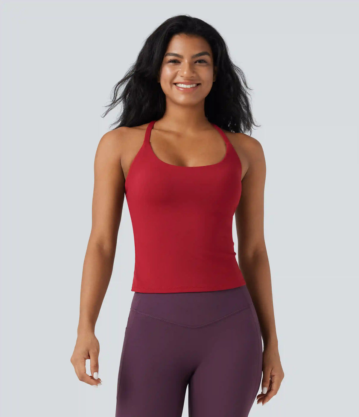 Scoop Neck Crisscross Back Crossover Hem Yoga Cami Top