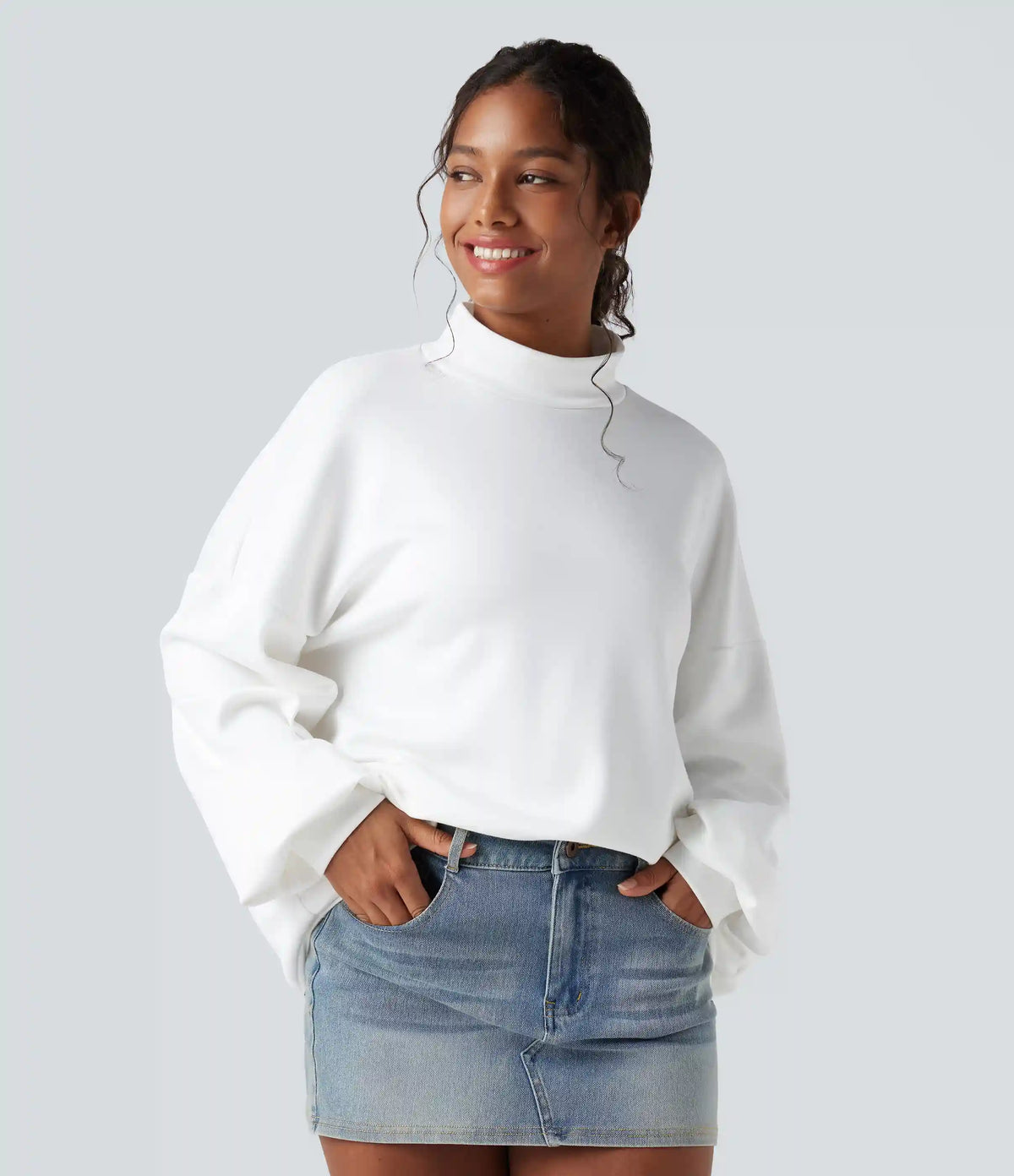 Mock-neck Relaxed Casual Sweatshirt with Pockets