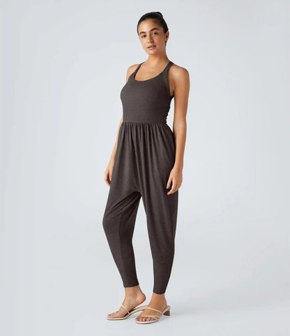 U Neck Pocket Harem Casual Jumpsuit-Easy Peezy Edition