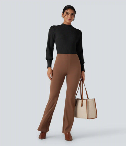 Mock Neck Puff Long Sleeve Casual Sweater