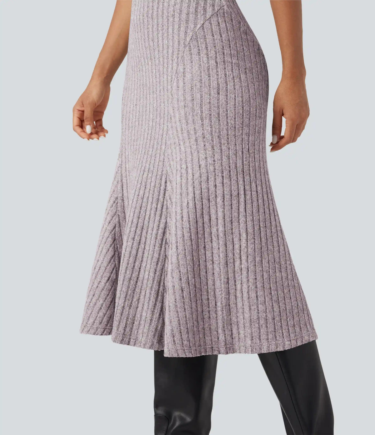 Ribbed Knit High-waisted Midi Casual A-line Skirt