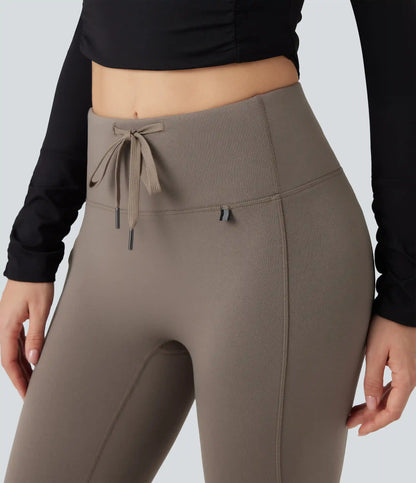 High Waisted Drawstring Fleece 7/8 Hiking Leggings with Pocket