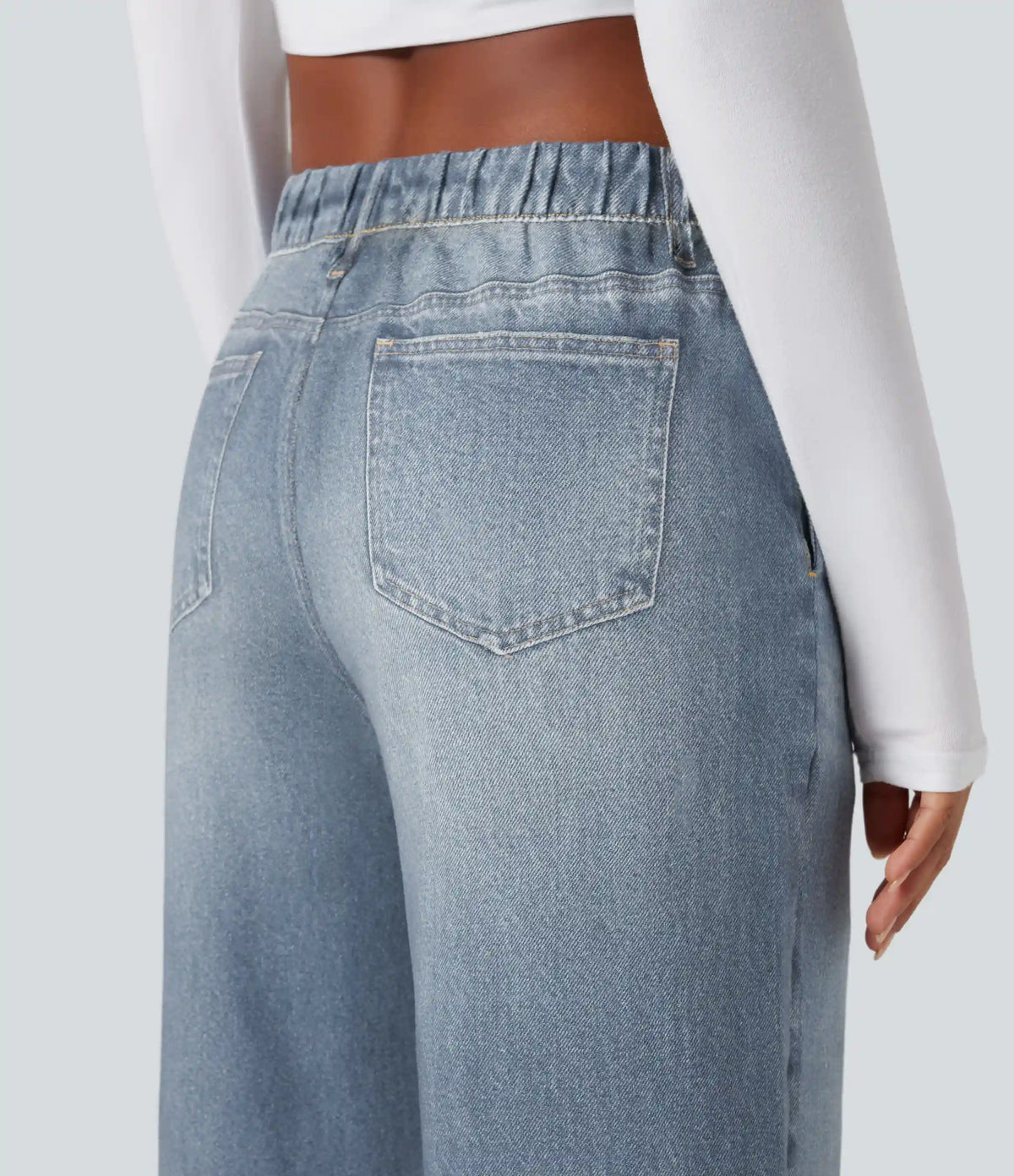 Mid Rise Denim Print French Terry Casual Sweatpants Jeans with Pockets