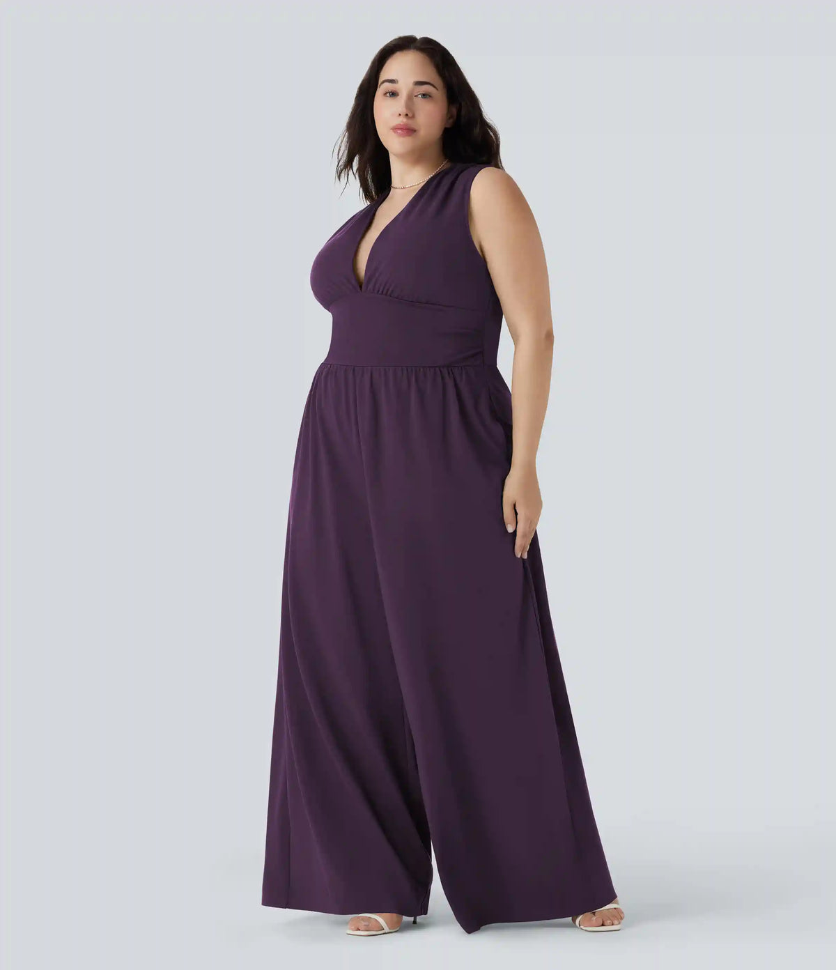 Plus Size V Neck Sleeveless Jumpsuit with Pockets-Easy Peezy Edition