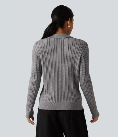 Lapel Long Sleeve Work Sweater