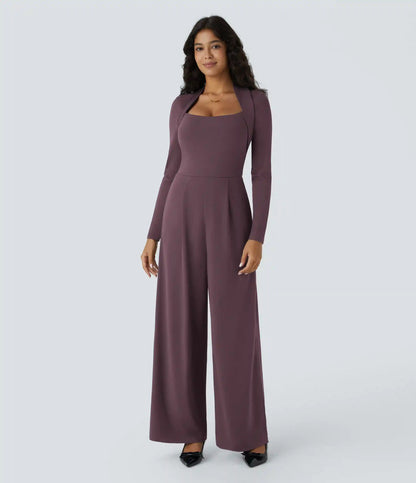 Long Sleeve Pocket Wide Leg Jumpsuit-Easy Peezy