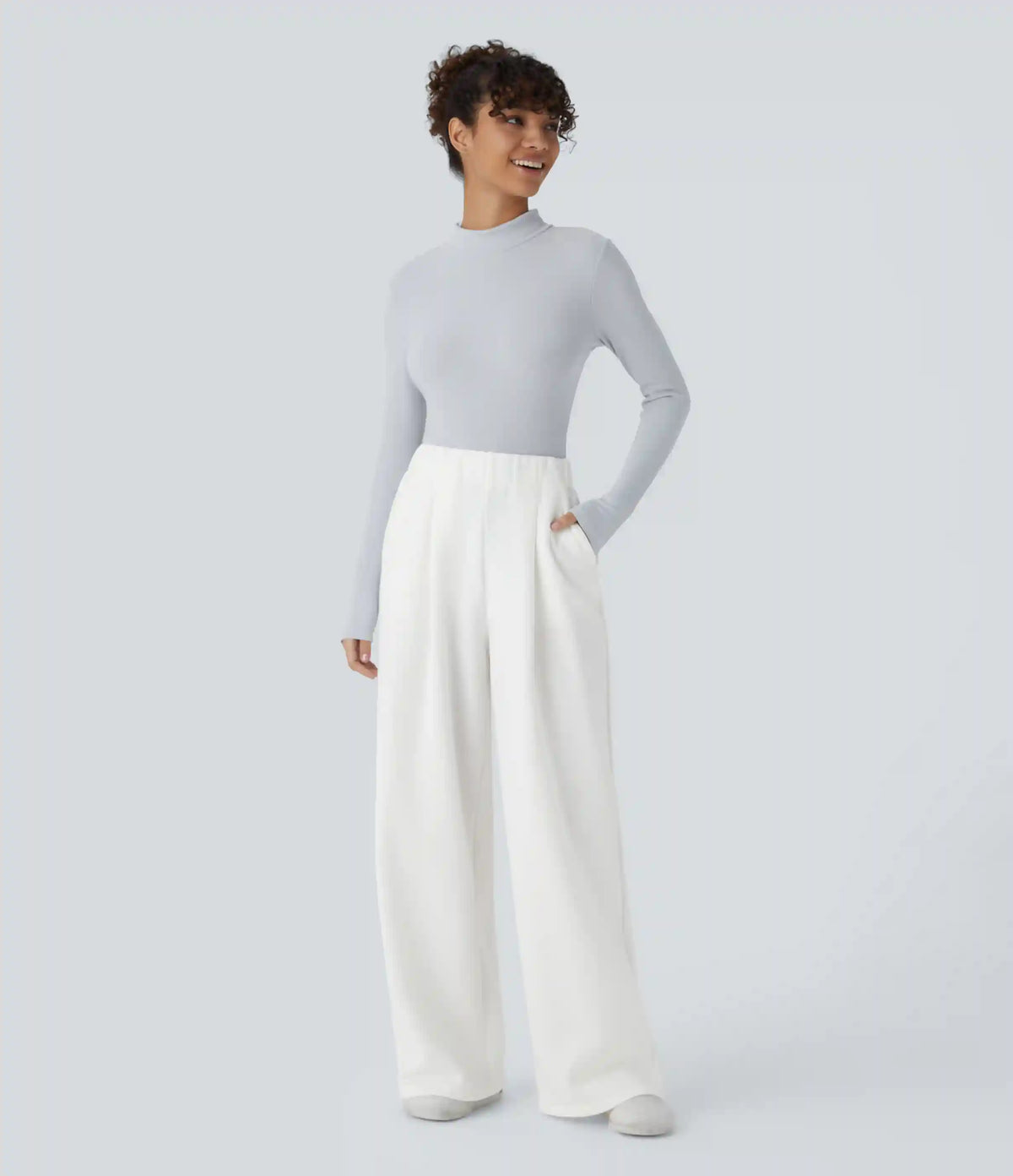 High Waisted Pocket Wide Leg Fleece Casual Pants