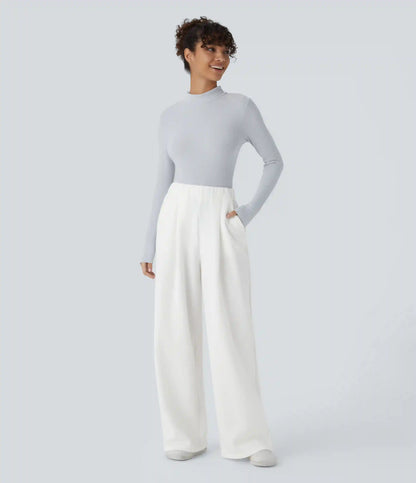 High Waisted Pocket Wide Leg Fleece Casual Pants