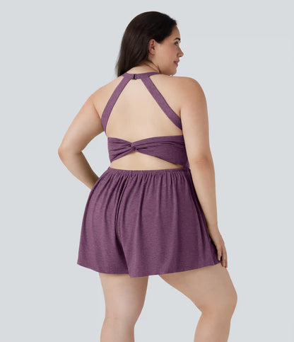 2-in-1 Plus Size Romper with Pockets-Easy Peezy Edition