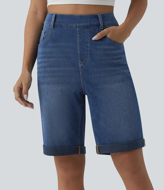 Halara Flex™ High Waisted Rolled Hem Casual Denim Bermuda Shorts with Pockets