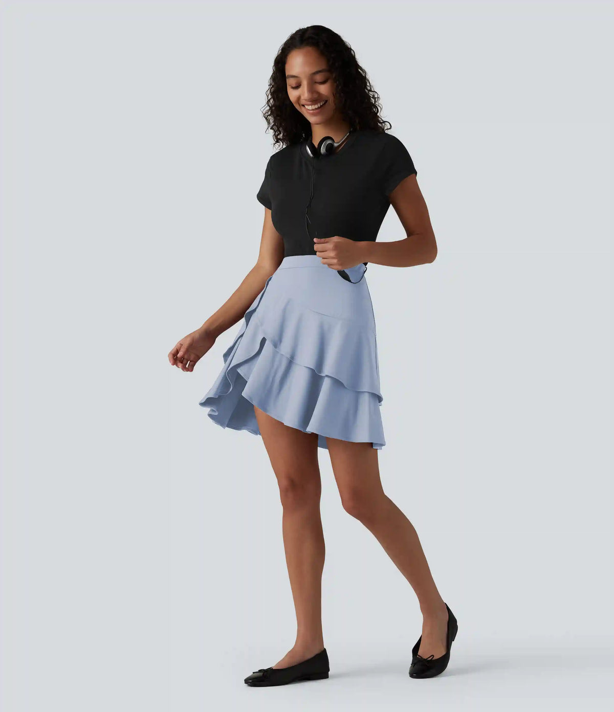 SoftlyZero™ Airy High Waisted Tiered Ruffle Hem 2-in-1 InstantCool Longer Mini Casual Skirt with Pocket