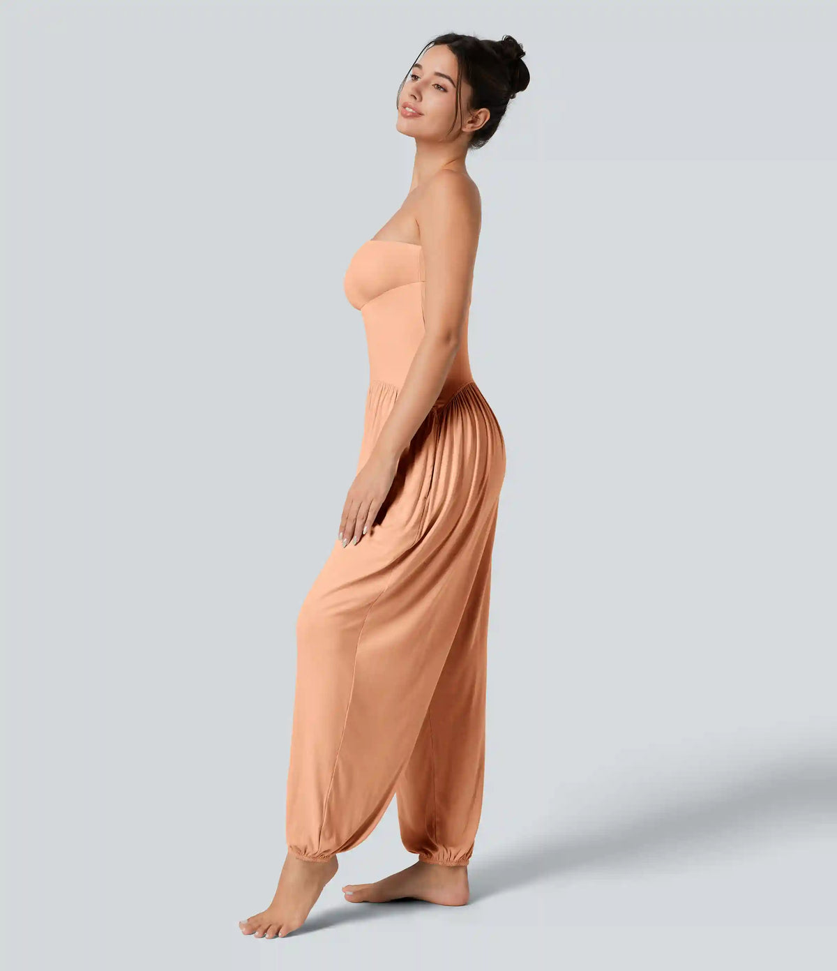 Ribbed Tube Backless Side Pocket Casual Jumpsuit