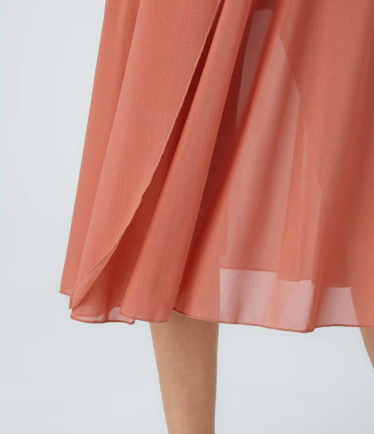 High Waisted Drawstring Contrast Mesh 2-in-1 Pocket Flowy Midi Flare Casual Skirt