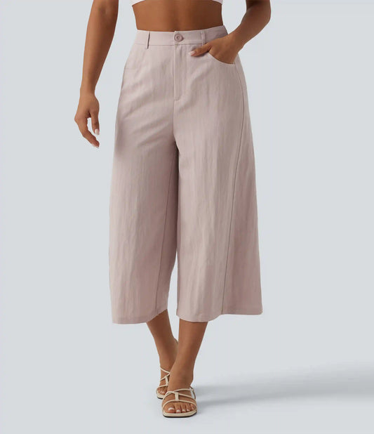High Waisted Cropped Casual Baggy Pants with Pockets