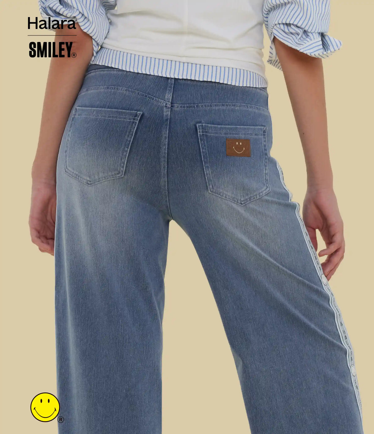 Halara X Smiley® Halara Flex™ High Waisted Baggy Wide Leg Washed Casual Jeans with Pockets