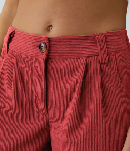 Mid Rise Zipper Pocket Corduroy Casual Pants