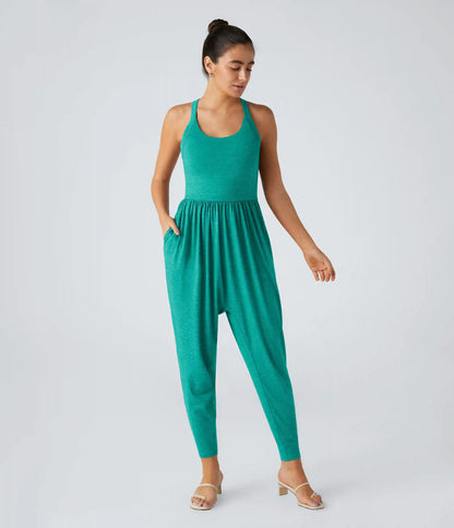 U Neck Pocket Harem Casual Jumpsuit-Easy Peezy Edition