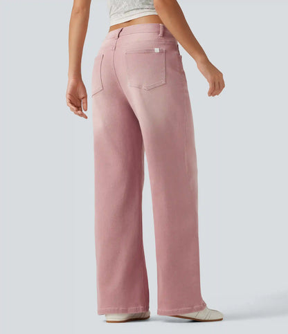 Low Rise Asymmetric Wide Leg Colorful Casual Jeans with Pockets
