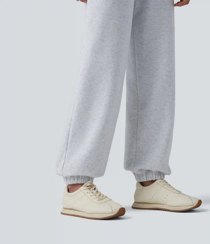 Foldover High Waisted Drawstring Fleece Casual Joggers with Pockets