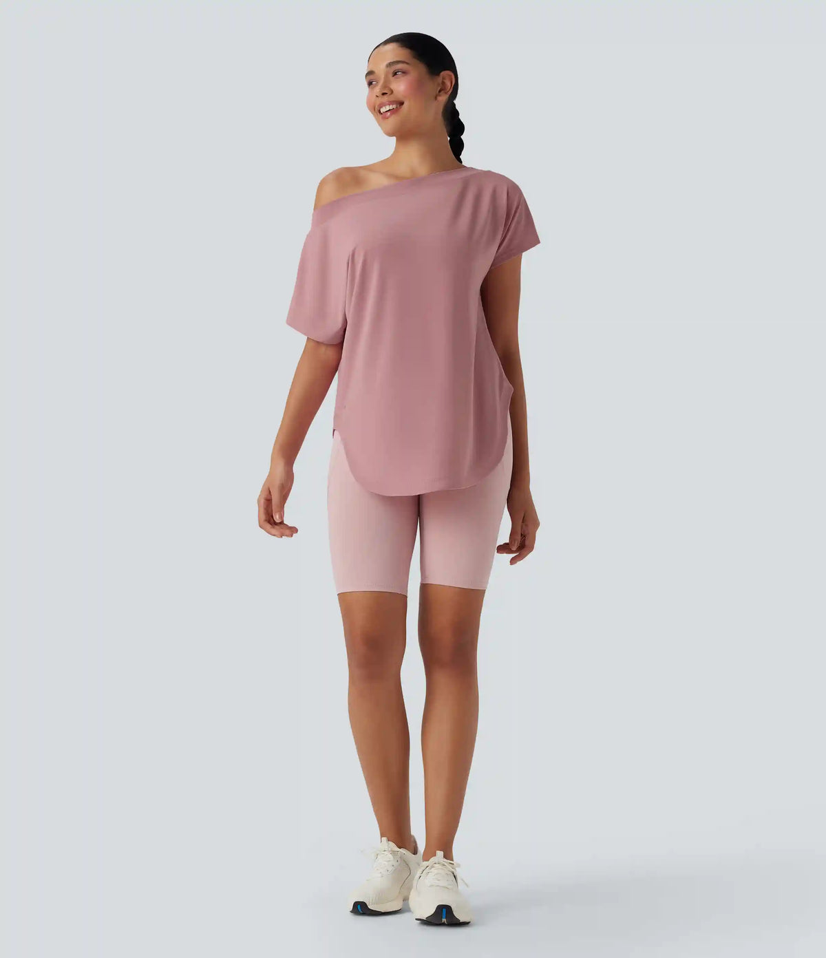 One Shoulder Short Sleeve Curved Hem High Low Quick Dry Yoga Sports Top