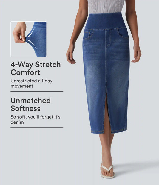 Halara Flex™ High Waisted Tummy Control Denim Midi Casual Skirt with Pockets