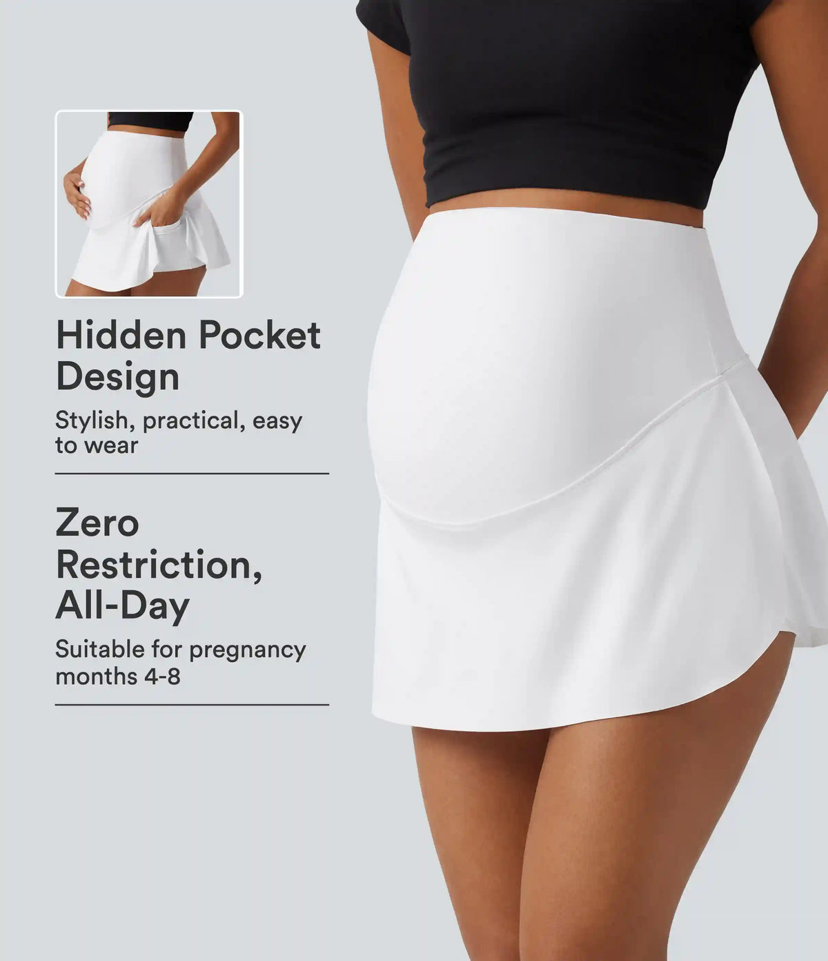 SoftlyZero™ Airy Super High Waisted 2-in-1 InstantCool Mini Tennis Maternity Skirt with Pockets