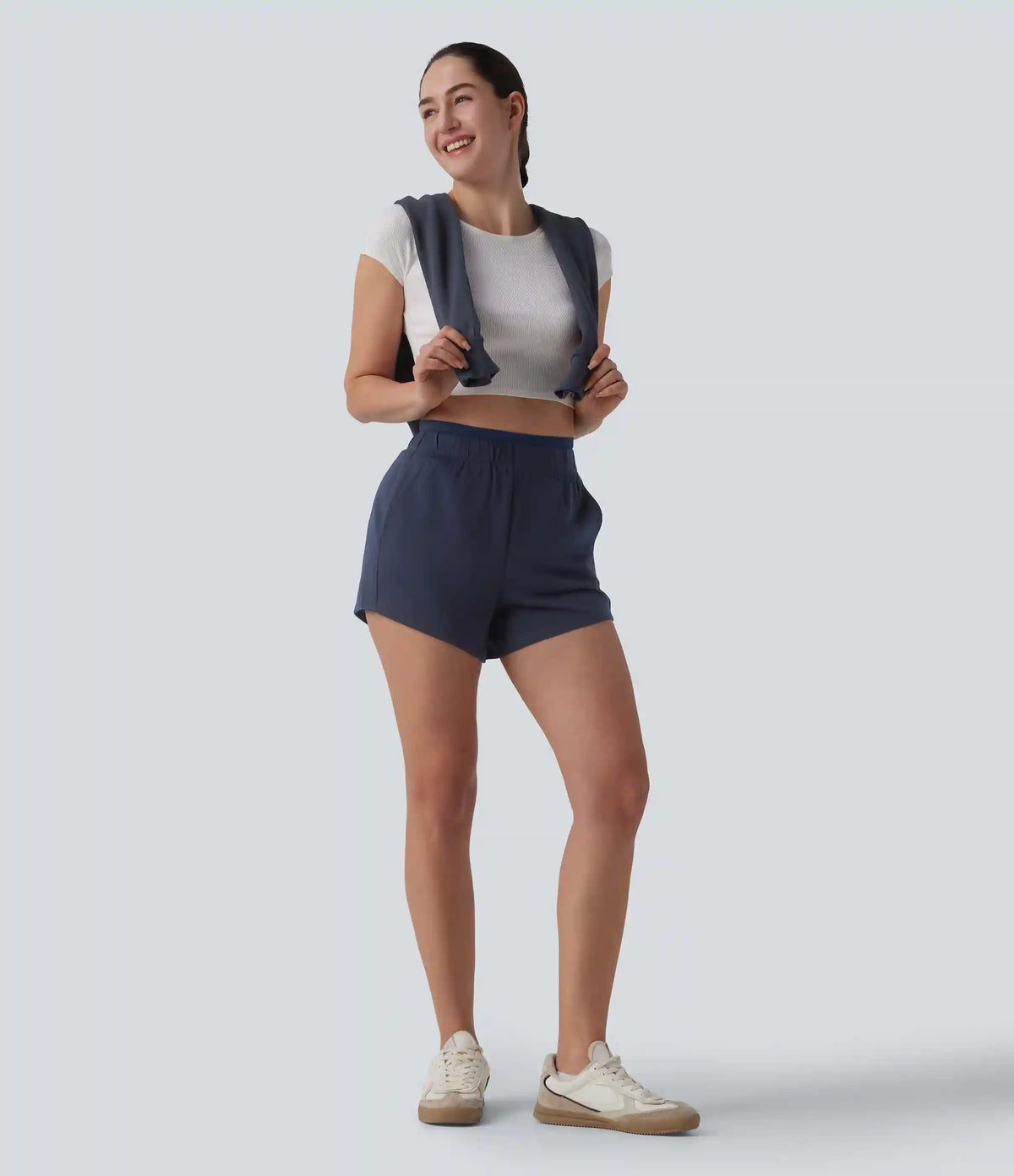 High Waisted 2-in-1 Casual Sweat Shorts 4'' with Pockets