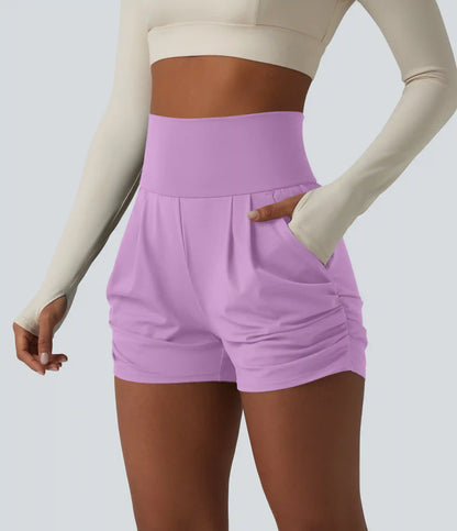 SoftlyZero™ Airy High Waisted Ruched InstantCool Yoga Shorts 3'' with Pockets