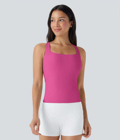 SoftlyZero™ Airy Square Neck Cropped InstantCool Running Tank Top-Longer Length