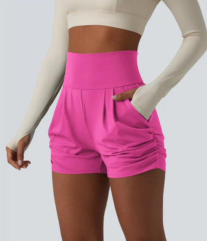 SoftlyZero™ Airy High Waisted Ruched InstantCool Yoga Shorts 3'' with Pockets