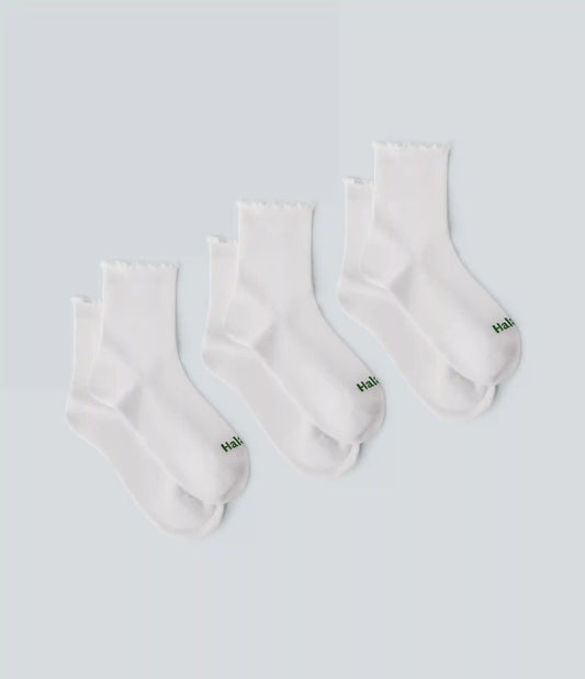 3 Pcs Halara Logo Frill Casual Mid-Calf Socks Set