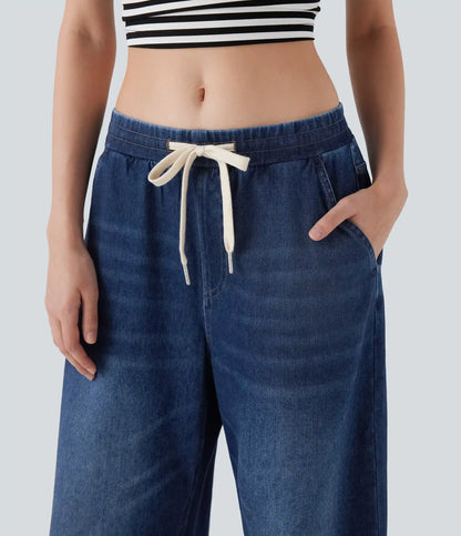 Halara Flex™ Low Rise Drawstring Stretchy Knit Casual Baggy Sweatpants Jeans with Multiple Pockets