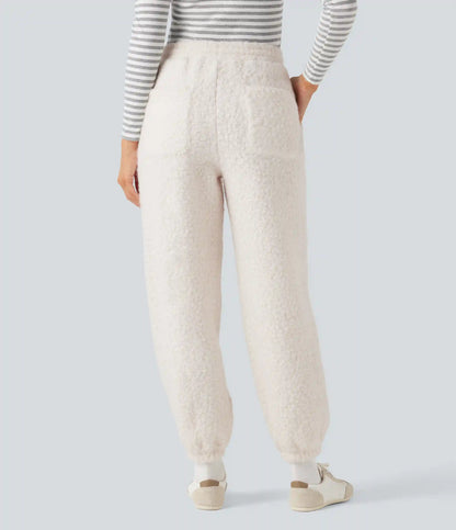 Mid Rise Drawstring Casual Teddy Joggers with Pockets